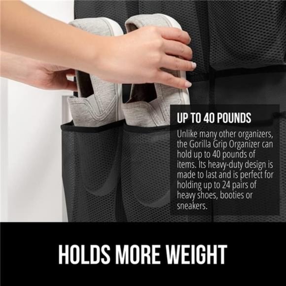 Shoe Holder Rack for Over the Door 24 Mesh Pockets Hold up to 40 Pounds Shoes - Picture 6 of 7